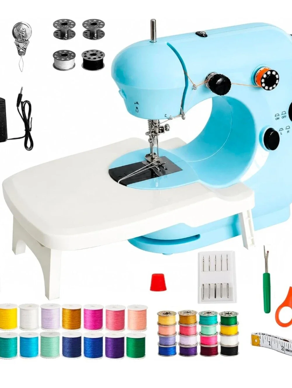 Light Blue Mini Sewing Machine with Accessories NIB